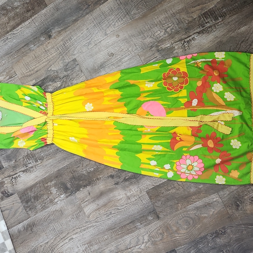 Mr Hank Dress Vibrant Floral Maxi mod v neck sleeveless vintage 1960 70's m l - Picture 6 of 16